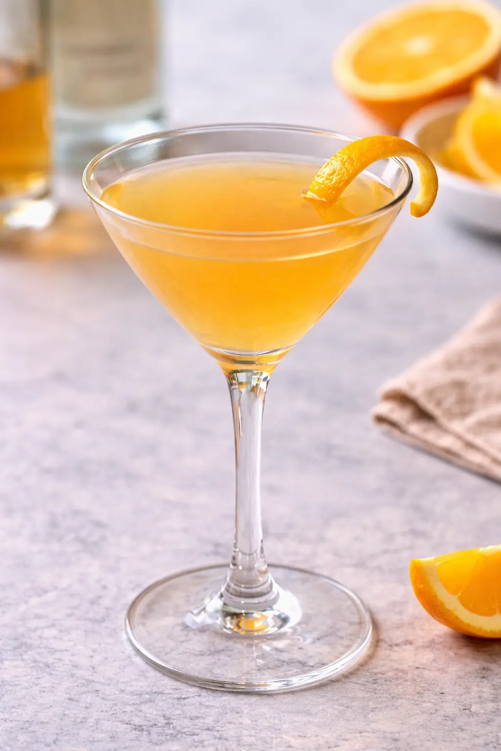 Excelsior-cocktail cocktail-lasissa appelsiinisävyisenä juomana