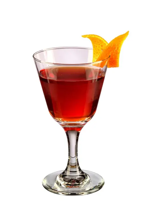 Harvard-cocktail cocktaillasi, sitruunaviipale koristeena