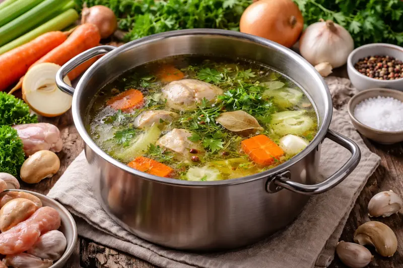 Tuoretta keittolientä kattilassa