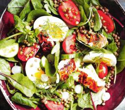 Loimulohi-linssisalaattia kulhossa