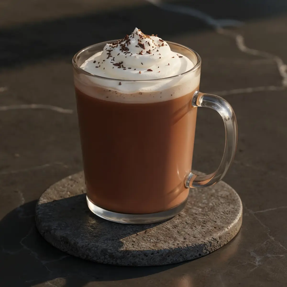 Lumumba juoma grogilasissa, kermavaahto ja suklaarouhe