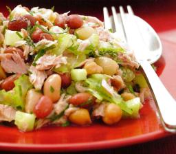 Papusalaattia tonnikalan kera lautasella