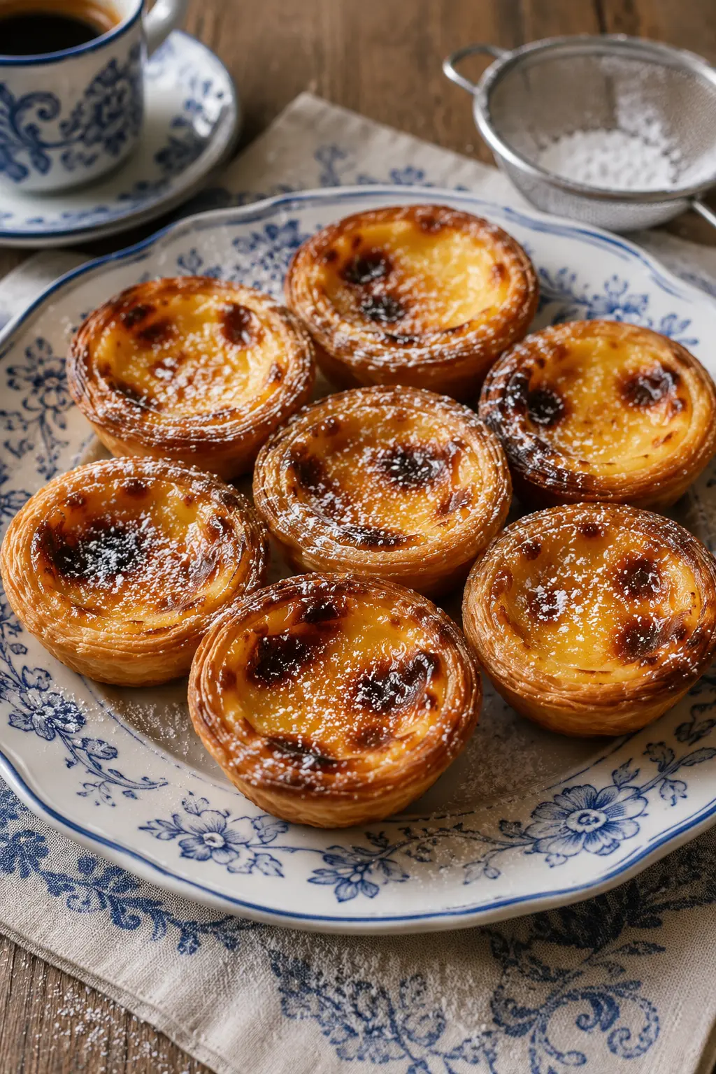 Pastel de nata -leivoksia tarjoiluvadilla