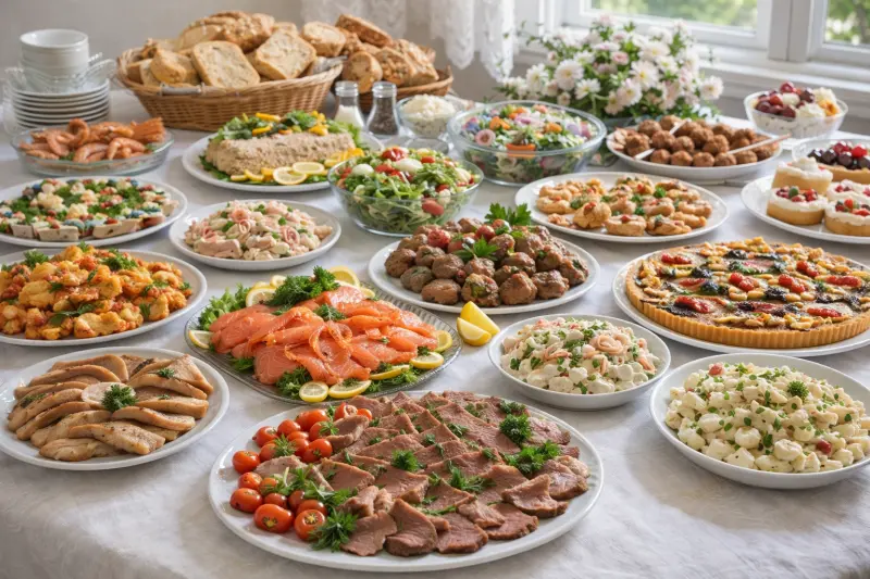 Perinteisen noutopöydän antimia