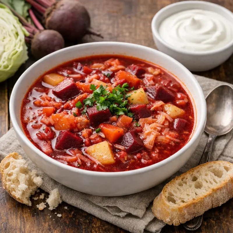 Rödbetssoppa med kål i tallriken