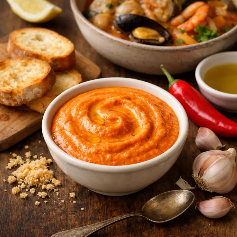 Rouille Keittotaidon tapaan kulhossa