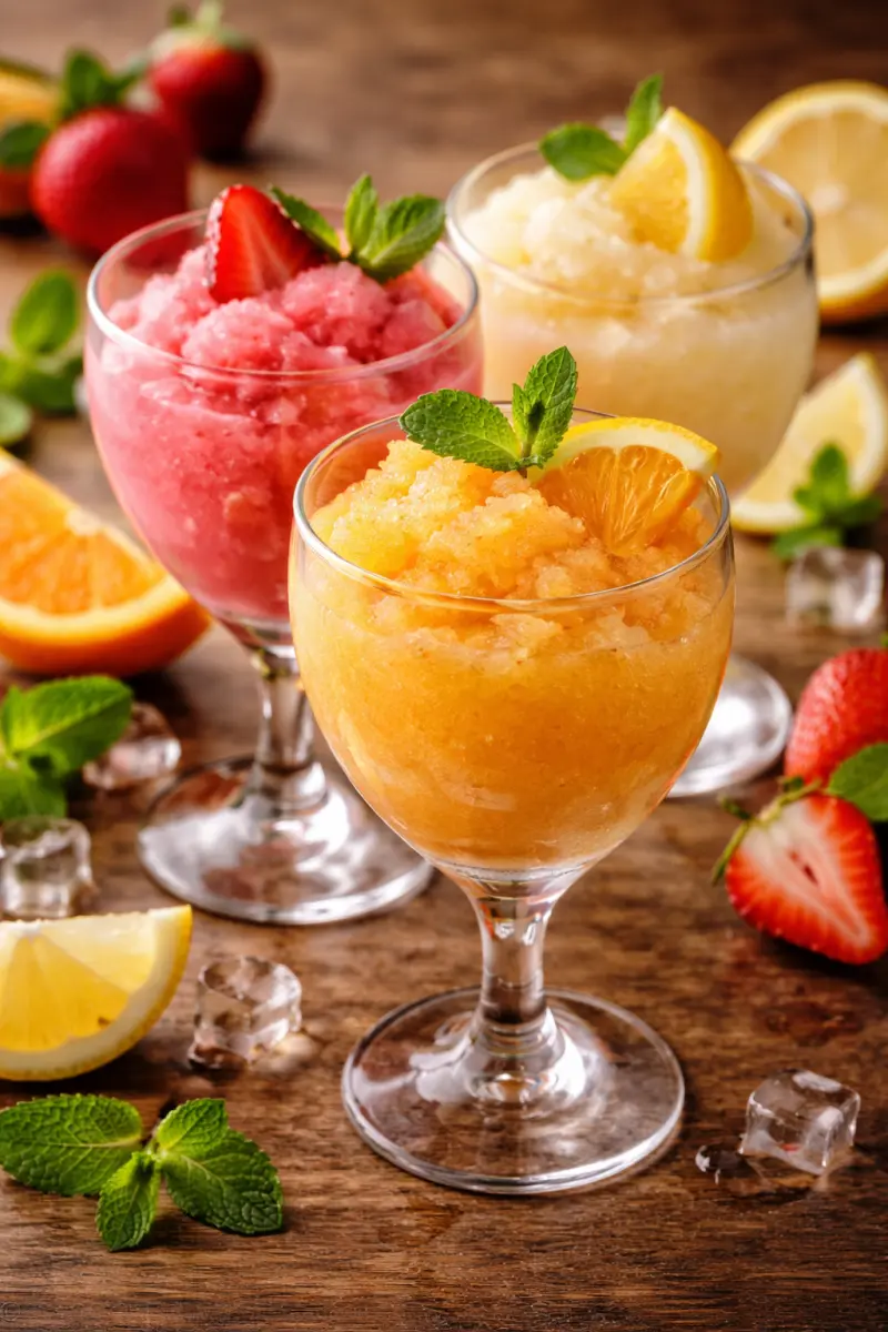 Kolme sorbettilasia hedelmillä