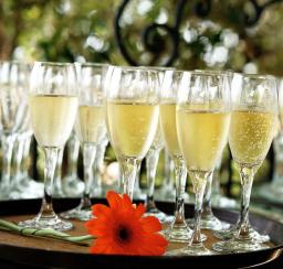 Tervetuliaismaljalasit tarjoilualustalla